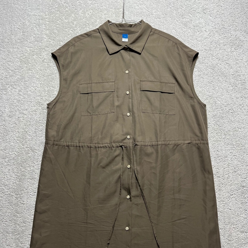 Old Navy Dress Womens L Brown Waist Defined Sleeveless Button Front Rayon Blend